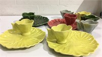 CEMAR Leaf Shaped Vintage Tea Cups w Plates K13C