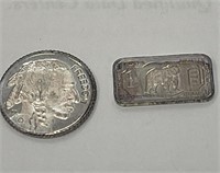 One Gram Silver Bar and One Gram Silver Coin