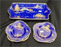 Vintage Crescent ceramic Chinoiserie cake set