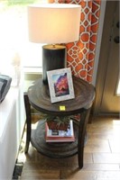 Round 2 tier End Table, lamp, decor