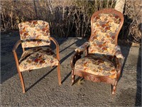 Vintage Upholstered Chair and Rocking Chair
