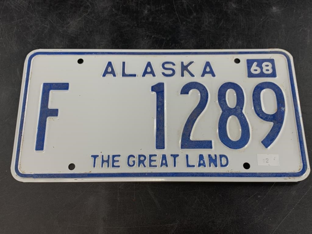 Single 1968 Alaska License plate in very good cond