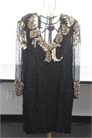 Scala Beaded and Sequined Silk Dress, Size XL