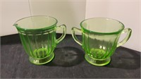 Antique Uranium green glass creamer and sugar bowl