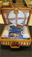 Teddy bear picnic basket with forks, knives and