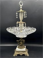 Vintage Pedestal Dish - Metal, Crystal, and