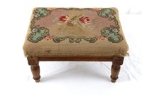 Antique Floral Needlepoint Footstool