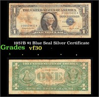 1957B $1 Blue Seal Silver Certificate Grades vf++