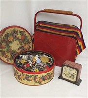 Large Tin of Buttons, Vintage Lux Clock