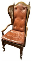 19TH C. OAK CANNED SIDE ARM CHAIR