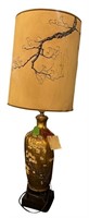 VINTAGE GOLD PAINTED AND FLORAL DECORATED LAMP