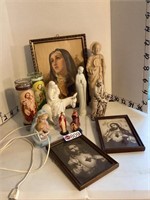 Christian / religious lot- candles, figures,
