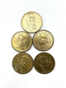 (4) Presidential Dollars and (1) Sacagawea Dollar