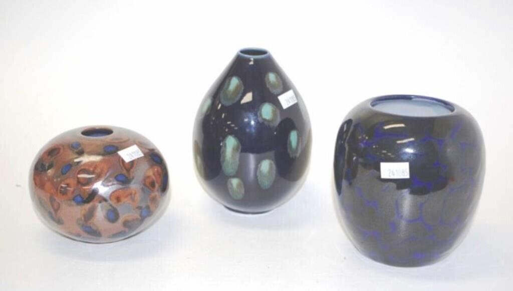 Three various contemporary glazed pottery vases