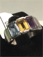 Sterling Silver ring with Amethyst, Citrine and