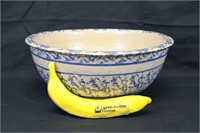 Vtg. Blue & White H.M. Spongeware Mixing Bowl