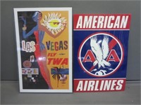 Metal American Airlines Sign & TWA Poster