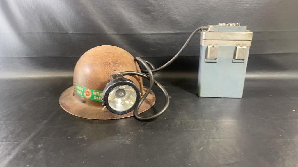 Vintage miners safety hard hat with portable