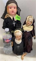 3 vintage Nun Dolls 1 arm off