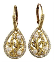 Beautiful Pearl & White Topaz Dangle Earrings