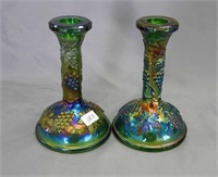 Pair of Grape & Cable candlesticks - green