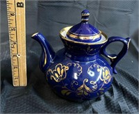 Vintage Blue Porcelain Tea Pot
