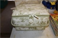 VINTAGE CLOTH SEWING BOX WITH CONTENTS