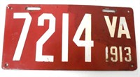 Porcelein 1913 VA License Plate