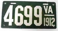 Porcelain 1912 VA License Plate