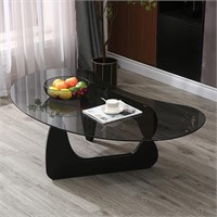 39.4\ 21.7\ Round Glass Coffee Table  Black