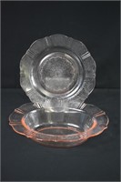 2pc Pink Depression Glass 11" Bowls