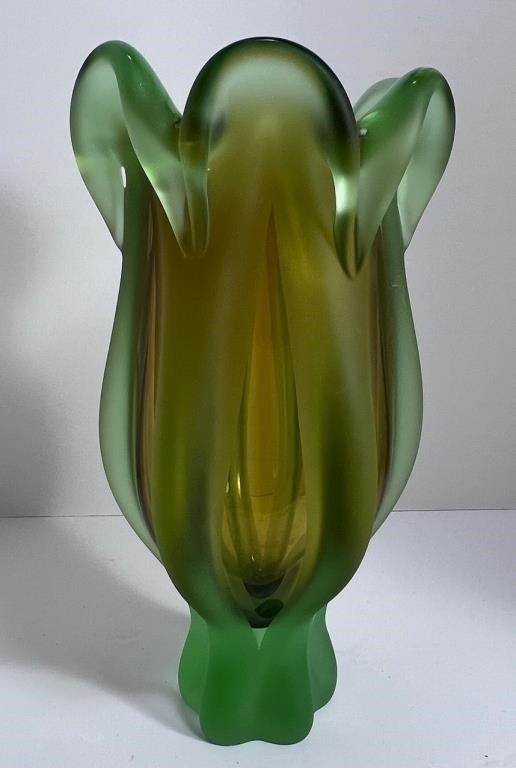 Vintage Chribska Czech art glass flower vase