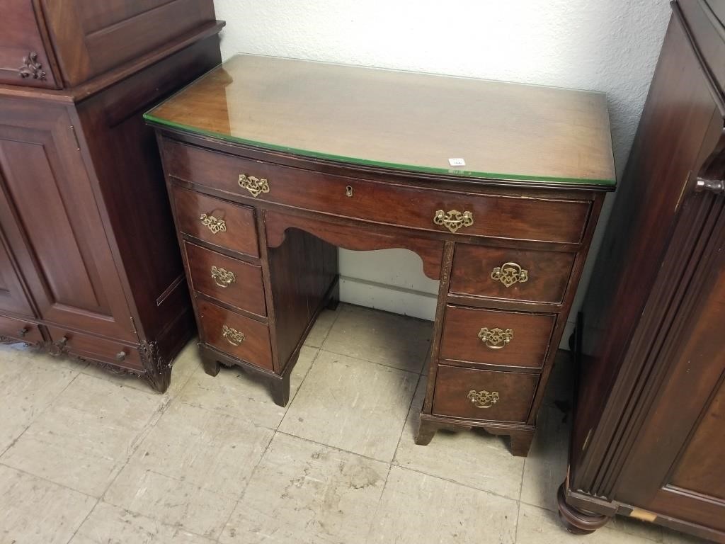 EARLY PETITE BOW FRONT DRESSING TABLE W/ BRASS