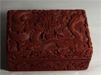 CARVED VINTAGE CINNABAR LAQUER TRINKET BOX