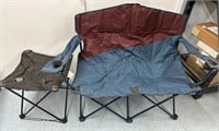 Fold Up Camp Loveseat Chair W/ Folding Side Table