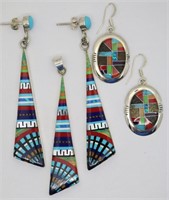 Navajo Colorful Sterling Earring Sets & Pendant