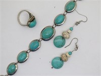 Old Pawn Turquoise Ring, Bracelet & Earrings