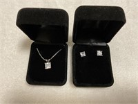 Square Cubic Zirconia Pendant & Earrings Set