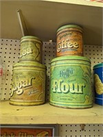 Vintage Kitchen Tin Lot Sugar Tea Coffee Flour