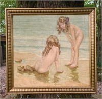 E. B. Torrey "Girls at Beach" Oil on Canvas