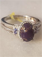 New Sterling Silver Purple Turquoise Ring Sz 7