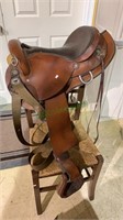 Leather horse saddle, with leather wrapped