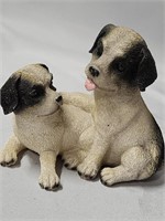 BLACK AND WHITE RESIN DOGS PLAYING FIGURINE 4"X5"