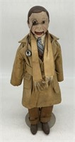 Charlie McCarthy Doll w Brown Trench Coat & Scarf