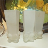 Lot of 3 Frosted Glass Square Vases