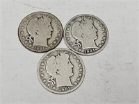 1901 Barber Silver Half Dollar 3 Coins (1 S)