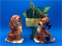 Porcelain Dog Planter & Figure