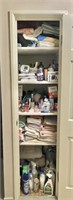 Hallway linen closet with towels, toiletries