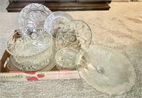 Flat of glass  platters, compote, serving, etc.