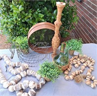 ANTIQUE SIFTER CANDLE STICK WOOD BARK GARLAND LOT